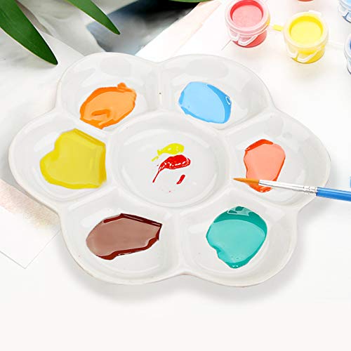 Foraineam 4 Pieces Ceramic Paint Palette Artist 7 Well Flower Palettes Painting Oil Watercolor