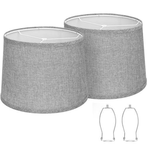 Lampenschirm-Set (2 Stück), zylindrisch, graue Stoffschirme für Tisch-, Bett- und Stehlampen, 29,5 cm oben × 32 cm unten × 25 cm hoch, einfache Montag