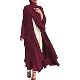 IWEMEK Women Chiffon Muslim Dress Middle East Arabian Robe Islamic Open Front Abaya Long Sleeve Flowy Maxi Cardigan Dress