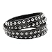 Zysta Men Women Double Row Studded Genuine Leather Punk Rock Gothic Biker 15mm Wide Cuff Bracelet 14.5-15.5 inches Adjustable Bangle Wristband Wrap