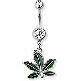 Pierced Owl 14GA 316L Stainless Steel CZ Crystal Pot Leaf Dangling Belly Button Ring