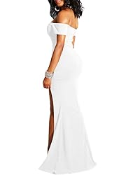 YMDUCH Women's Off Shoulder High Split Long Formal