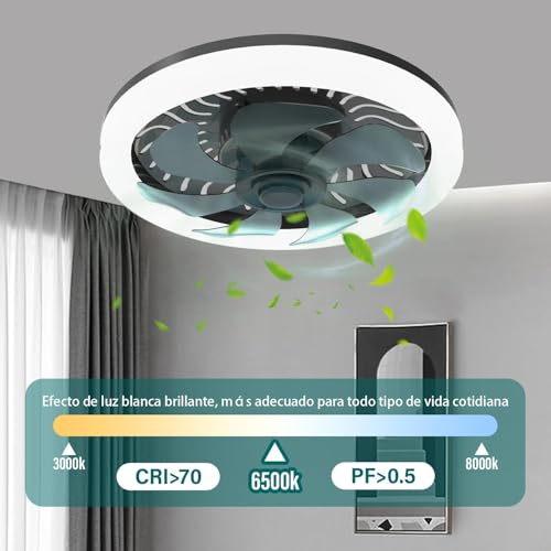 Megaluz LV34W03 ventilador de techo con lampara led 34w, enchufe E27, 10 pulgadas, luz blanca fría, aspas externas, motor silencioso (Control por apagador).