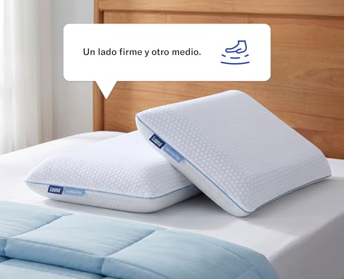 Luuna Almohada Comfort Flip, 2 en 1, con un Lado Firme y Otro Suave, Almohada Memory Foam 100%, Funda Fresca Que Regula Temperatura Cooling Stamp, Marca Mexicana, Tamaño Estándar