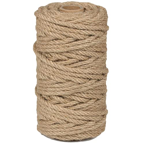 PerkHomy 4mm Jute Rope 120 Feet Twisted Heavy Duty and Thick Twine Rope for Cat Scratcher Scratching Post Tree Craft Projects Gardening Home Decoration Packing Bundling (120FT * 4mm)