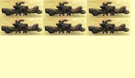 Set Of 6 Cast Iron Rustic Cabin Moose On Log Cabinet Knob Drawer