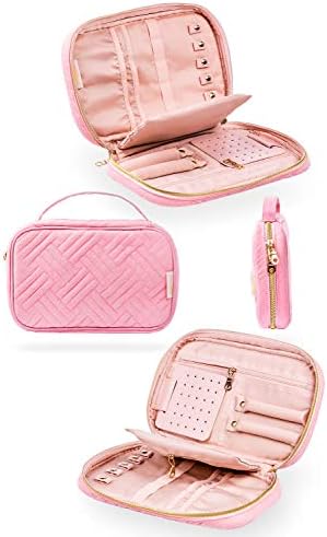 AirPash Jewelry Travel Organizer Portfolio Case - Portable Compact Jewelry Bag and Accessories Storage Holder for Earrings Necklace Rings Bracelets - Soft Rose