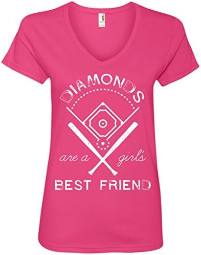 Diamonds Are A Girl's Best Friend Ladies' V-Neck Tee Hot Pink, XX-Large