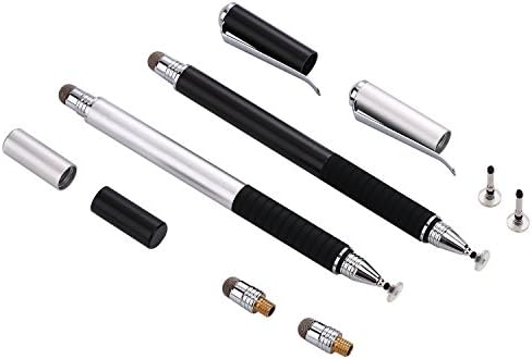 Elextako (2 Pcs) 2 in 1 Precision capacitive pen Disc Stylus with 2 more Hook Cap,2 Replaceable Disc Tips Nib, 2 More Fiber Tips For All Touch Screen Devices (Black and Silver)