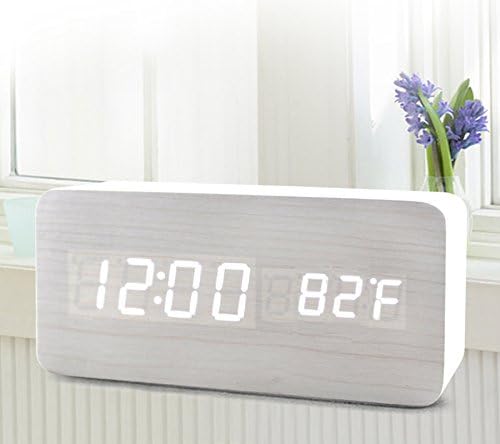 Wooden LED Digital Alarm Clock, Dual Power Supply Clocks with 3 Set of Alarm, Sound Control, Loud Electric Desk Clock for Home, Office, Travel, Bedrooms, Kids
