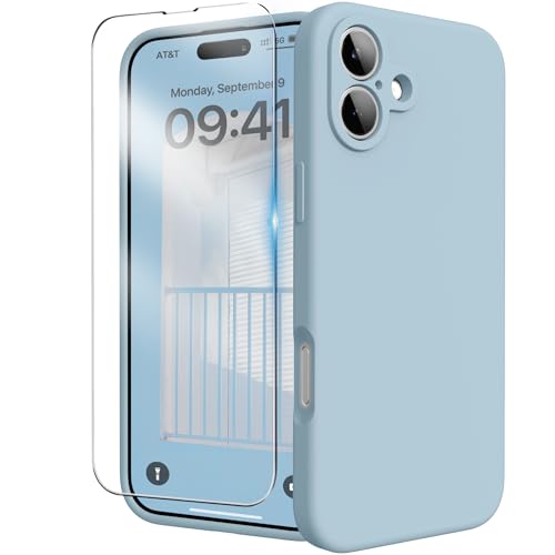 INGIDO for iPhone 16 Plus Case, Liquid Silicone Case with Camera Protection Soft Gel Rubber Cover with Microfiber Lining Shockproof Protective Phone Case for iPhone 16 Plus 6.7", Cloud Blue