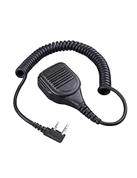 Altavoz de mano Commixc Walkie Talkie con micrófono PPT, micrófono de hombro impermeable IP55 con conector externo de 3,5 mm para auriculares, compatible con radios de dos vías Kenwood Baofeng de 2,5 mm / 3,5 mm