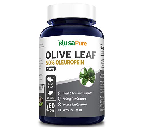 Olive Leaf Extract 750 mg 50% Oleuropein (Non-GMO & Gluten Free) - Vegetarian - Super Strength - Immune Support, Cardiovascular Health & Antioxidant Supplement - No Oil - 60 Capsules