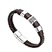 LIU JUN Men's Bracelet Zinc Alloy Charm Couple Bracelet Black Brown Leather Distance Bracelet for Women Jewelry Gifts Large Size 8.5 Inch (Brown)