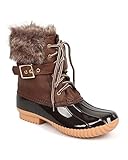 Nature Breeze DD29 Women Mix Media Fur Belted Zip Duck Boot - Brown