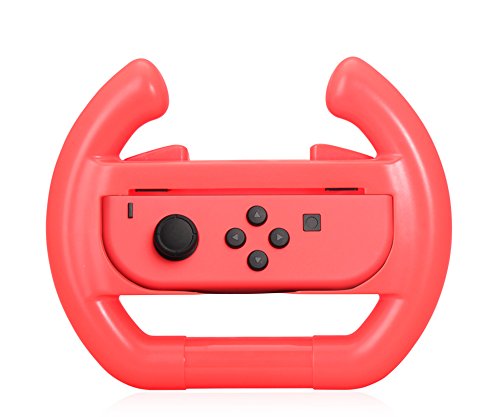 Switch Wheel, Proslife Dobe Joy Con Steering Wheel Grips for Switch Controller(2 Pack, Neon Red/Blue) - Thumbnail 4