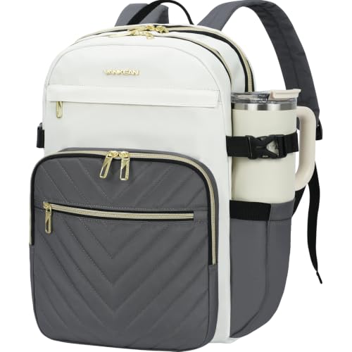 VANKEAN 15.6 Zoll Laptop Rucksack Damen, Schulrucksack wasserdicht Damen Herren Arbeitstasche für Universität Business Arbeit Reisen Camping, Beige-Gr