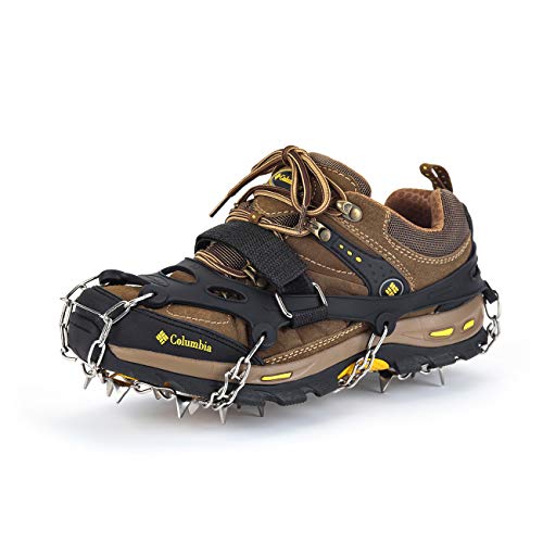 Gelindo Ice Traction Stainless Steel 19 Spikes Crampons for Boots Anti Slip Ice Grip Traction Safe Protection for Hiking, Walking, Climbing, Jogging, Mountaineering on Snow Muddy Road