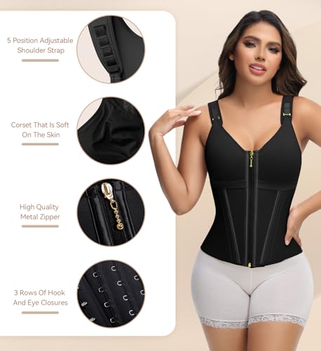SHAPSHE Waist Trainer Corset for Women Tummy Control Sport Workout Body Shaper Vest for Postpartum Gym Zipper and Hooks