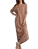 Haola Women's Long Sleeve Scoop Neck Long Dresses Loose Casual Maxi Dress