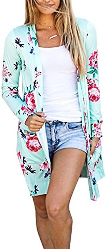 ZEAMO Women Flowy Sheer Crop Sleeves Loose Chiffon/Cotton Kimono Cardigan Blouse Top (Medium, Green 3)