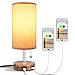Hong-in USB Table Lamp with Dual USB Port, Solid Wood Desk Lamp, Minimalist Design Nightstand Lamp with Fabric Shade USB Charging Port for Bedroom, Living Room, Coffee Table (Bulb not Included)