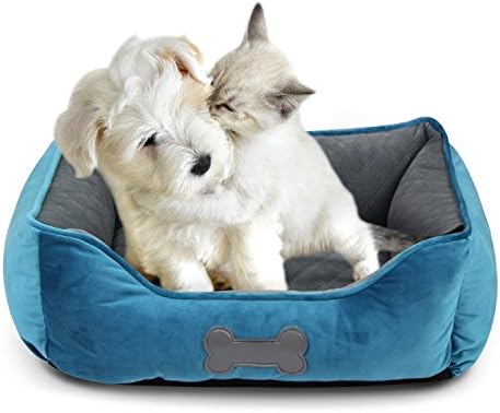 Fluffy Paws Pet Lounger Pet Bed Premium Bedding with Super Soft Padding and Anti-Skid Bottom for Dogs &amp; Cats [Lightweight, Self-Warming], Blue - Small 22" x 18" x 7"