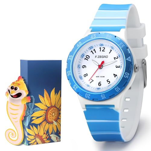F.ZEGAO Kids Watch Set for Boys Girls 3-12 Age, 100M Waterproof Watch with Soft Silicone Band Time Manager
