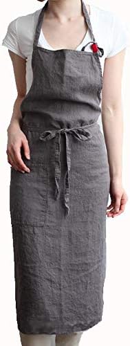 [Grandoor] エプロン リネン カフェ風 シンプル おしりが隠れる ポケット付き ナチュラルM07