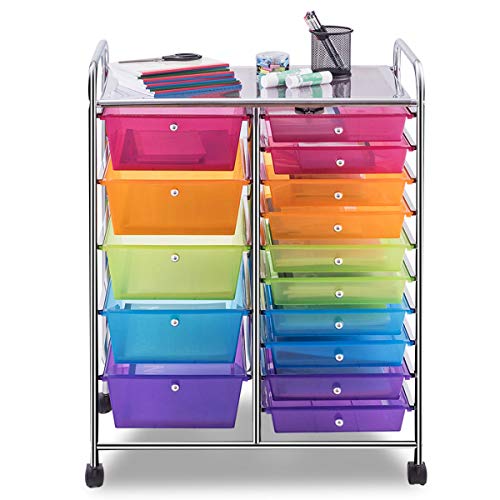 Giantex 15 Drawer Rolling Storage Cart Tools Scrapbook Paper Office