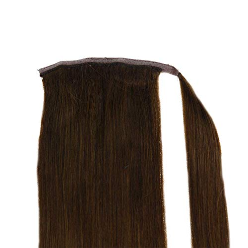 LaaVoo 12" Long Straight Wrap Around Ponytail Real Human Hair Extensions Lovely Color Dark Brown For Women Thick Hairpiece Binding Pony Tail Extension 80g (#4)