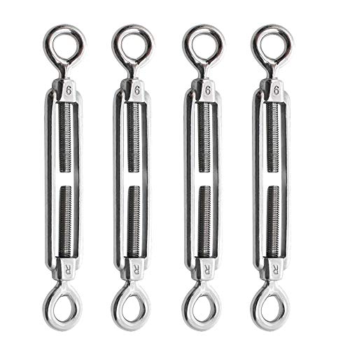 Augiimor 4PCS Eye & Eye Turnbuckle Wire Rope Tension M6 304 Stainless Steel Eye to Eye Turnbuckle Heavy Duty Wire Rope Tension