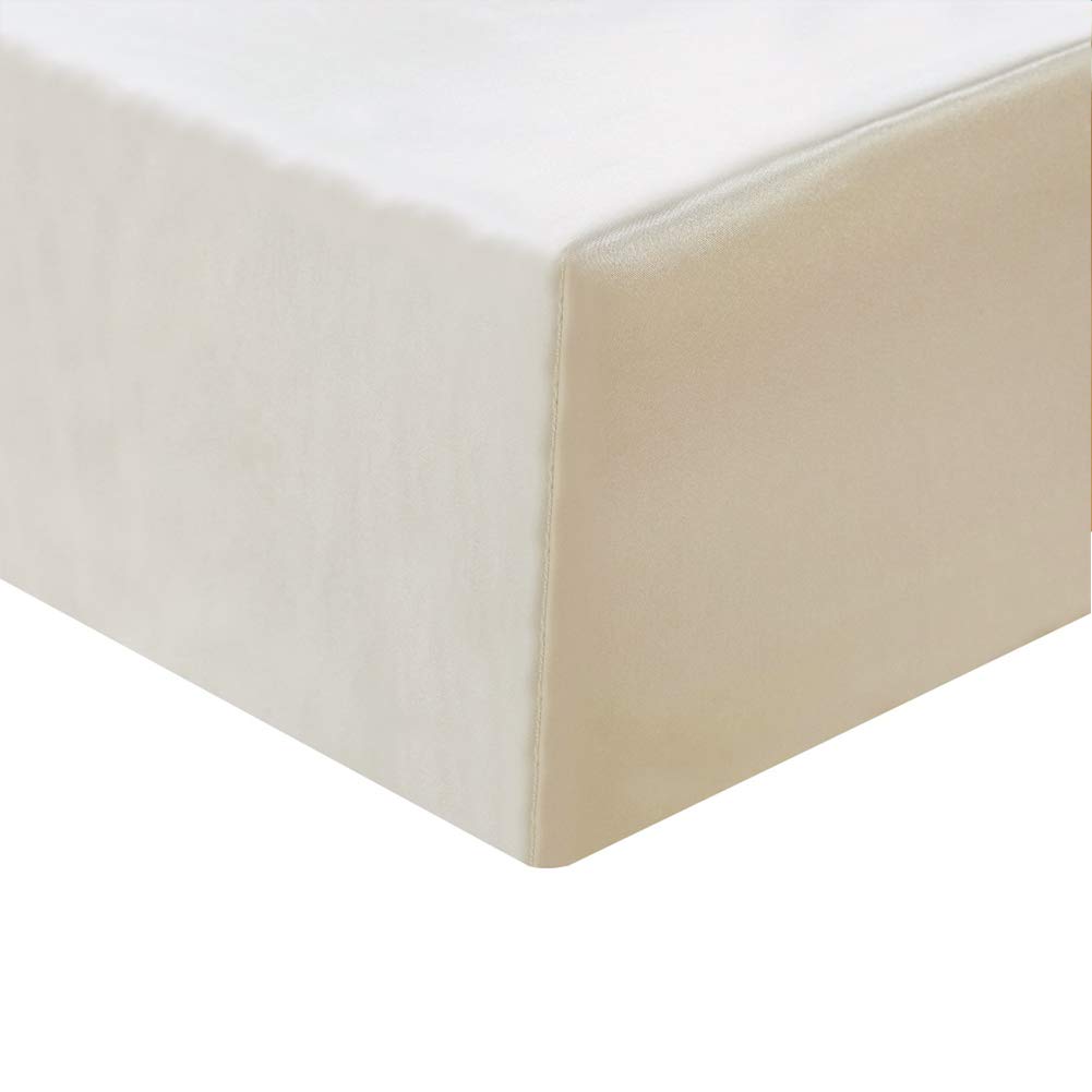 Hotniu 1 piece Satin Silk Fitted Sheet, Plain Dyed Bedding, Silk Bed Sheet Anti Slip Satin Wrinkle & Fade (Super King, White)