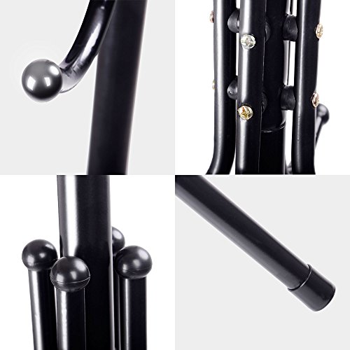 12-Hook Standing Coat Hat Rack Metal Umbrella Stand, Black CR12