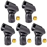 5 Pack Universal Microphone Clip Holder with Nut Adapters 5/8" to 3/8", Black