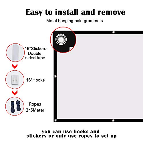 Ylife 84 Inch Projector Screen, 16:9 HD 4K No Crease Portable Video Movie Screen Grommets for Outdoor Indoor Home Theater - Thumbnail 2