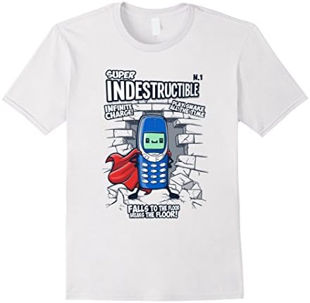 Men's Super indestructible kawaii funny superhero phone t-shirt Small White