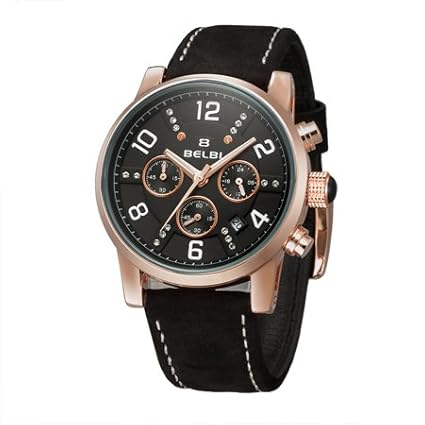 BAJEETA Chronograph Sport Men Watch Calendar Leather Quartz Watches Male Military Fashion Date Wristwatch - Rose