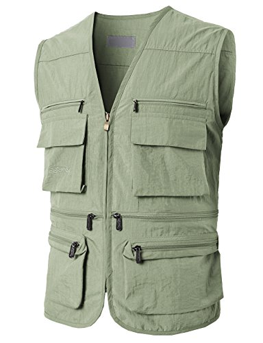 H2h men s 100% cotton outdoor multi pocket vest beige u…