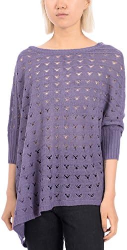 Guilty 3/4 Cuffed Sleeve Cruchet Sweater With Front Patch Pocket (Purple, O/S)