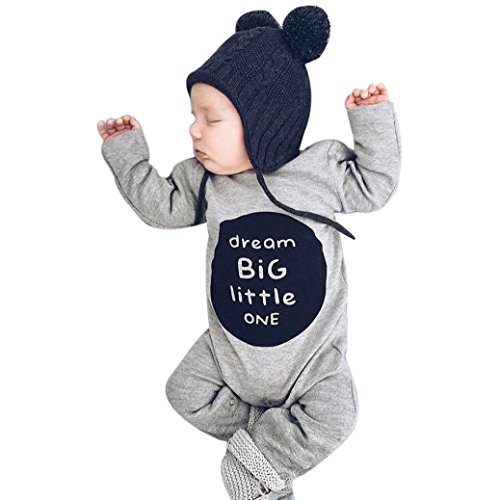 Mandystore Infant Romper Kids Baby Girls Boys Long Sleeve Letter Romper Jumpsuit Clothes Outfits Set (3-6M, Gray)