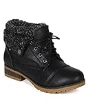 Refresh WYNNE-01 Women's combat style lace up ankle bootie,Wynne-01 Black (9)