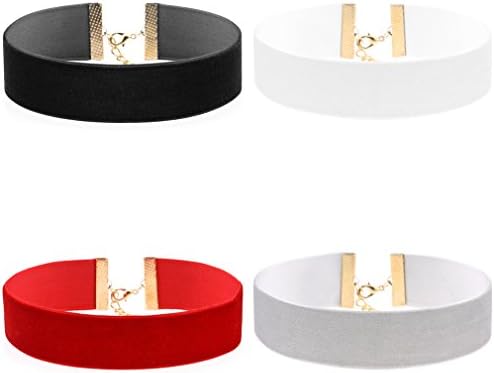 Multicolor 0.98" Width Velvet Choker Necklace Set (4 Styles, Each Pack 4 Pcs)