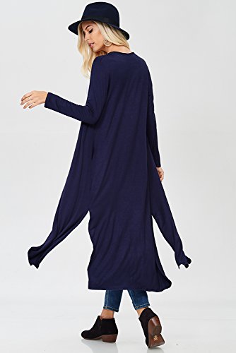 Annabelle Women's Comfy Long Sleeve Open Front Side Slit Plus Size Duster Cardigan with Pockets Navy X-Large T1163B