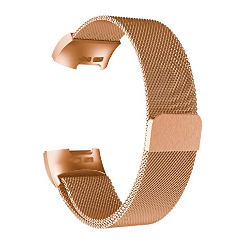MoreToys Compatible Fitbit Charge 3 Band, Milanese Replacement Accessory Sport Wristband Watch Strap Bracelet Fitbit Charge 3 Fitness Tracker (Small, Rose Gold) - Thumbnail 2