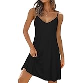 elescat Womens Summer Dresses Spaghetti Strap V Neck Casual Sleeveless Sundress Beach Cover Ups with Pockets
