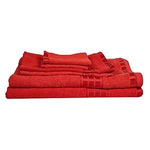 Eurospa Set of 6 Cotton Bath + Hand + Face Towel Set Red