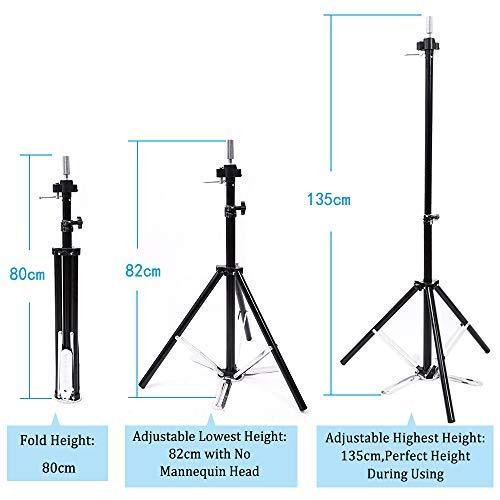 Wig Stand Tripod Adjustable Mannequin Head Tripod Stand Metal Manikin Tripod Stand Holder For Hair Salon Cosmetology Hairdressing Training Canvas Block Wig Head Stands With Carry Bag - Thumbnail 2