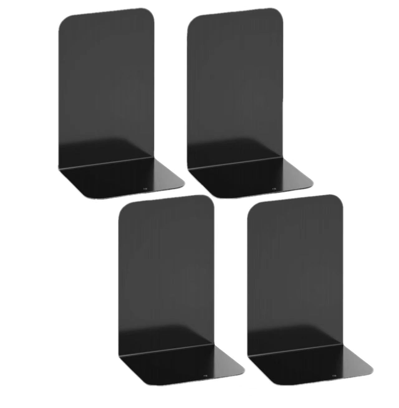 Deefongo 4 Pieces Heavy Duty Black Decorative Metal Bookends，Metal Book Ends Support for Shelves Divider Stopper Holder with Non-Slip Rubber Pad for Decor, Home, Office, Library, School, Gift