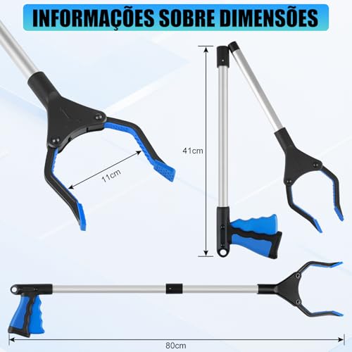 80 cm Pegador de Objetos Garra Mão Mecânica, Garra de Alcance Dobrável para Pegar, Ferramenta de Coleta com Mandíbula Giratória de 360°, Ferramenta de Alcance Pegador de Objetos a Distancia